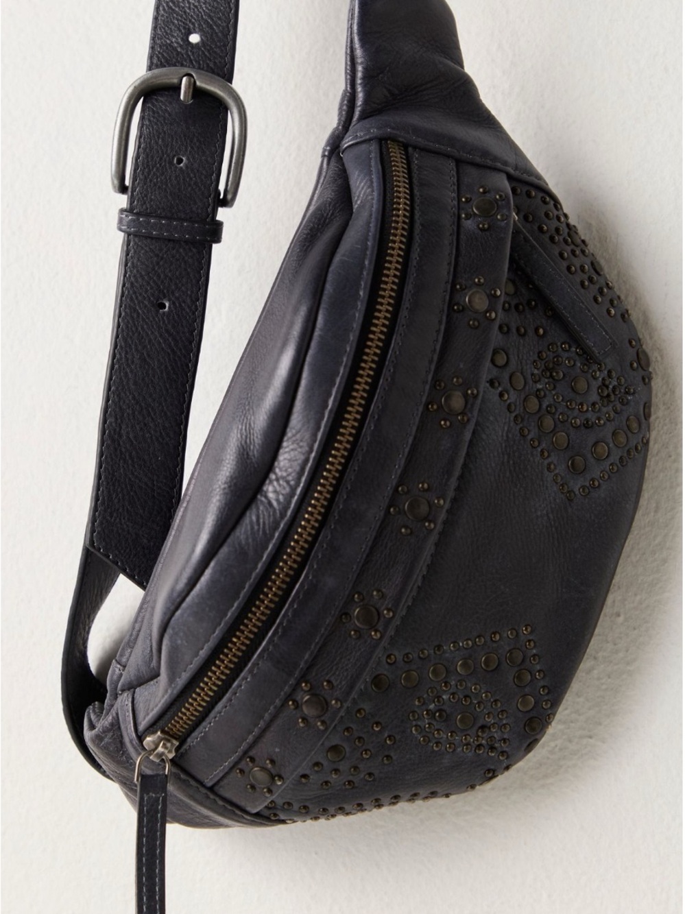 Free People Black Studded Leather Crossbody Belt Bag